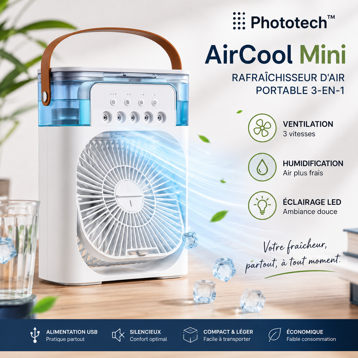 Phototech™ AirCool Mini — Rafraîchisseur d'air 3-en-1